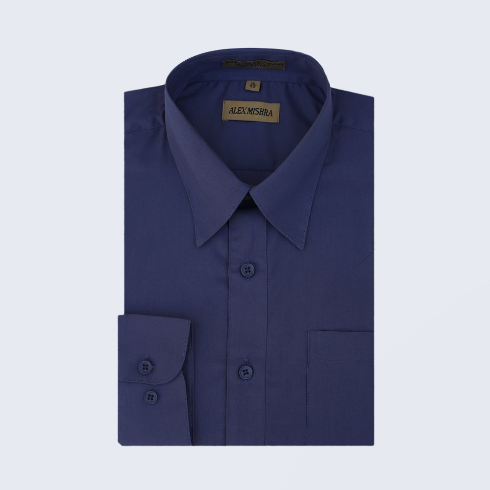 Solid Dark Blue Dress Shirt